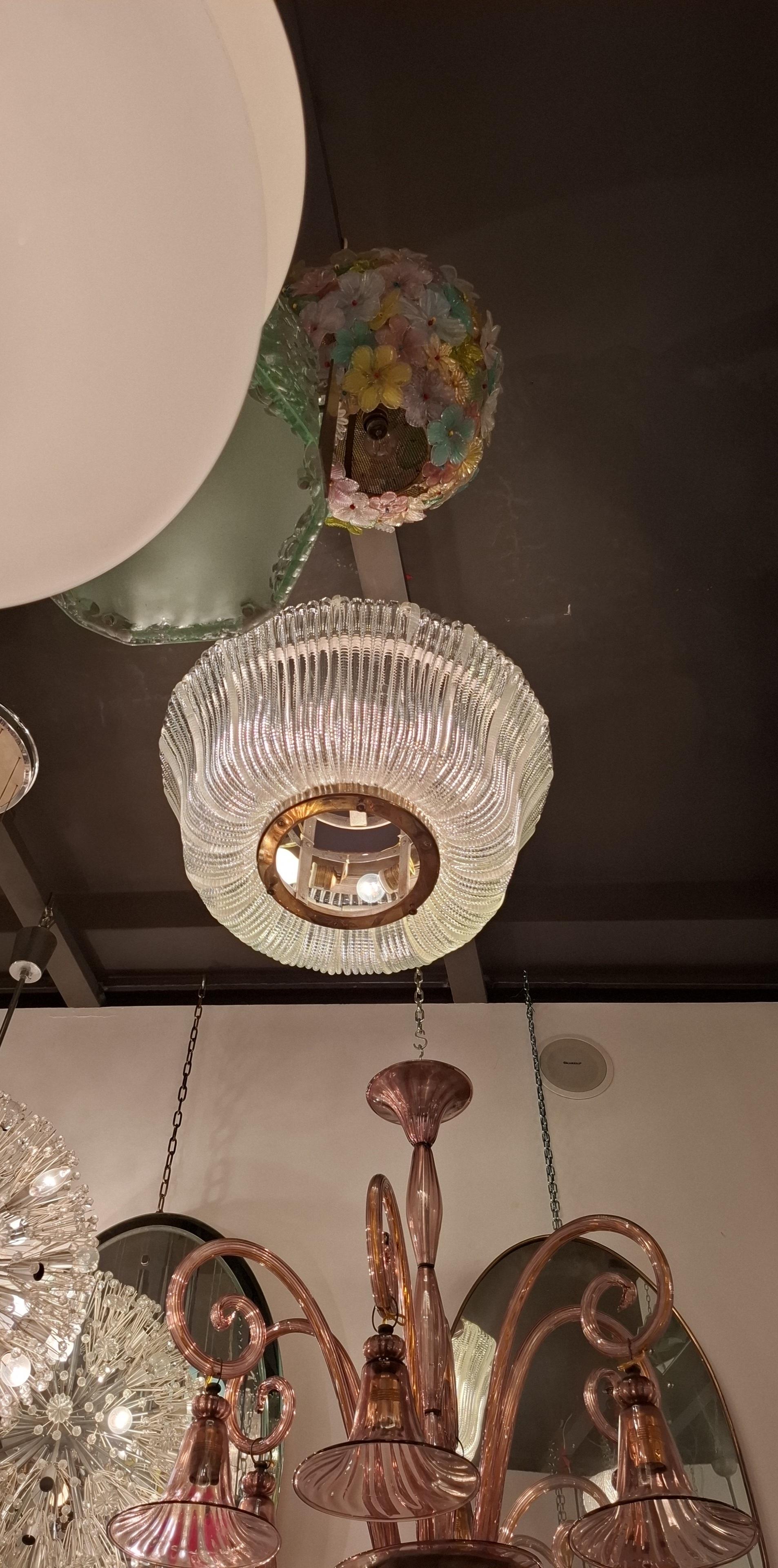 Mid-20th Century Venini Chandelier MURANO GLASS Brass iron 1940 Italia in vendita