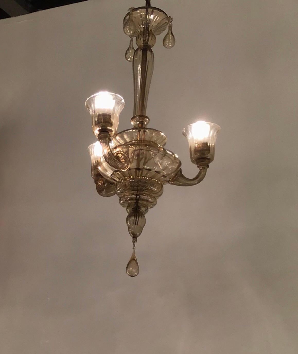 Venini Chandelier Murano Glass Iron, 1940 For Sale 2