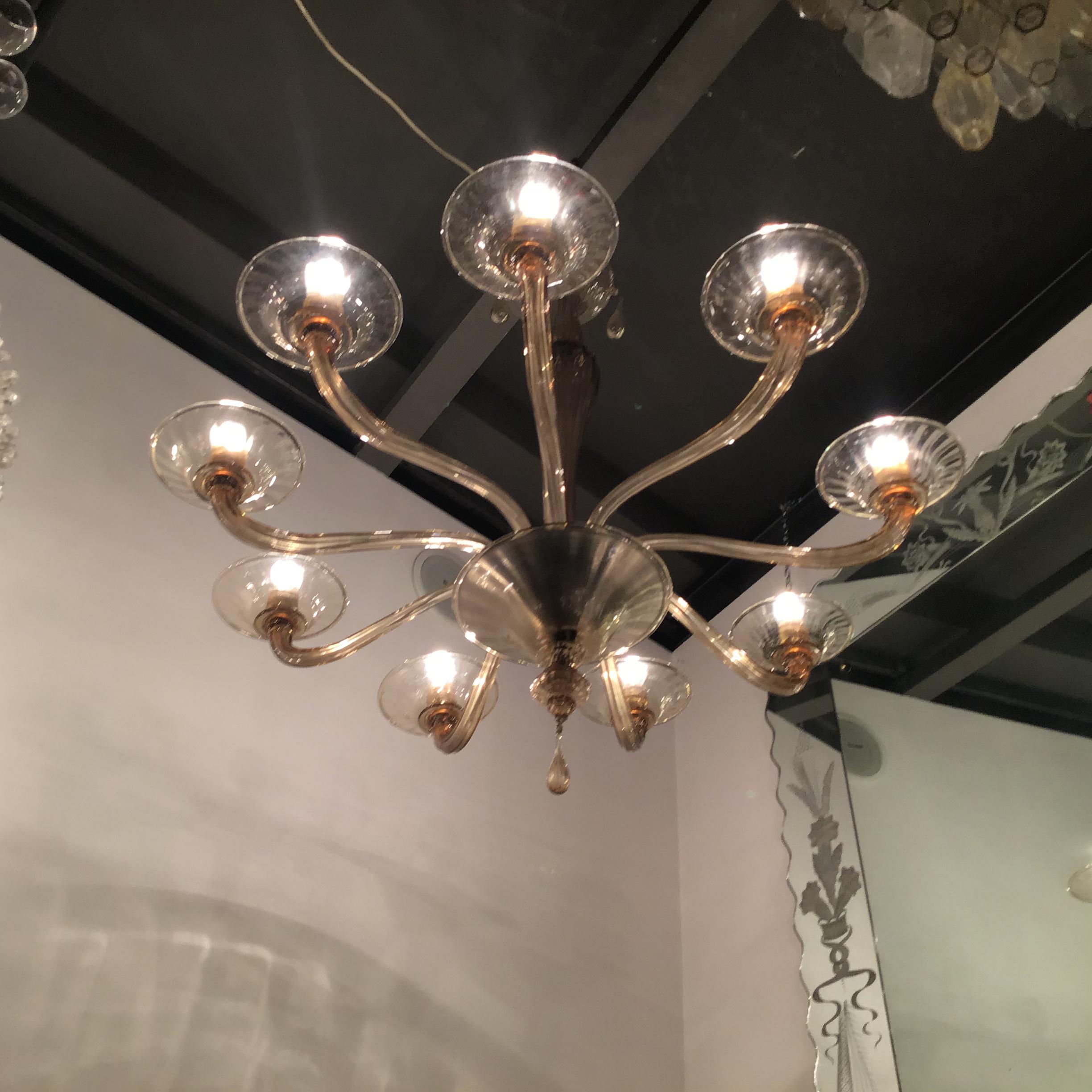 Lustre Venini en verre de Murano et fer, Italie, 1940 en vente 3