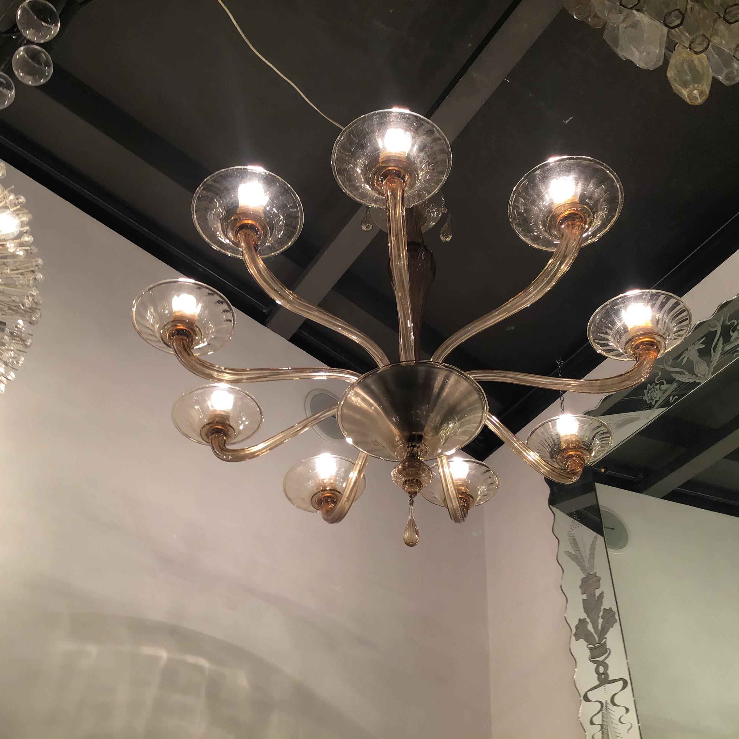 Venini Chandelier Murano Glass Iron 1940 Italy  In Excellent Condition For Sale In Milano, IT