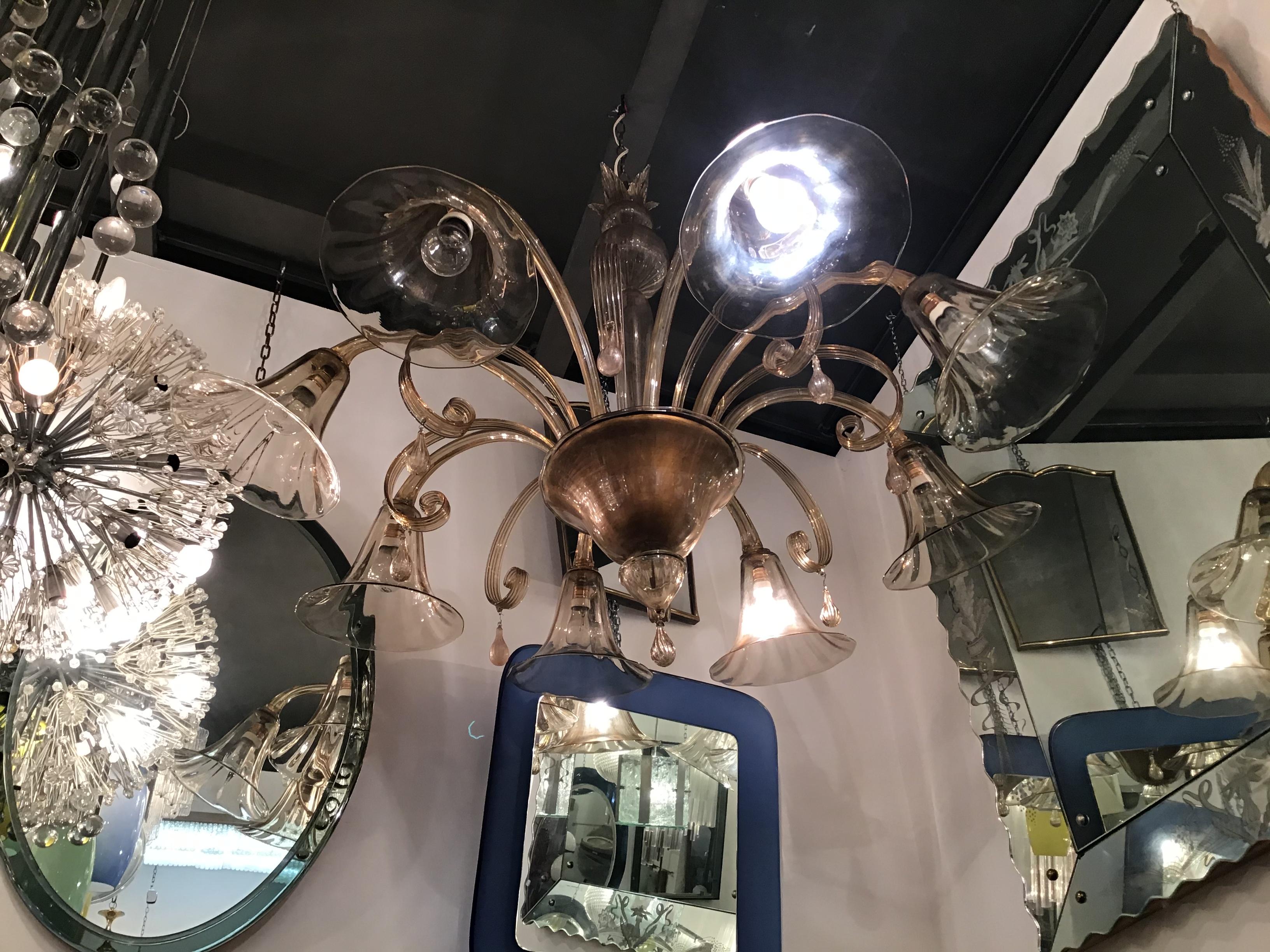 Lampadario Venini Vetro di Murano Ferro Metallo Italia, 1930 in vendita 5