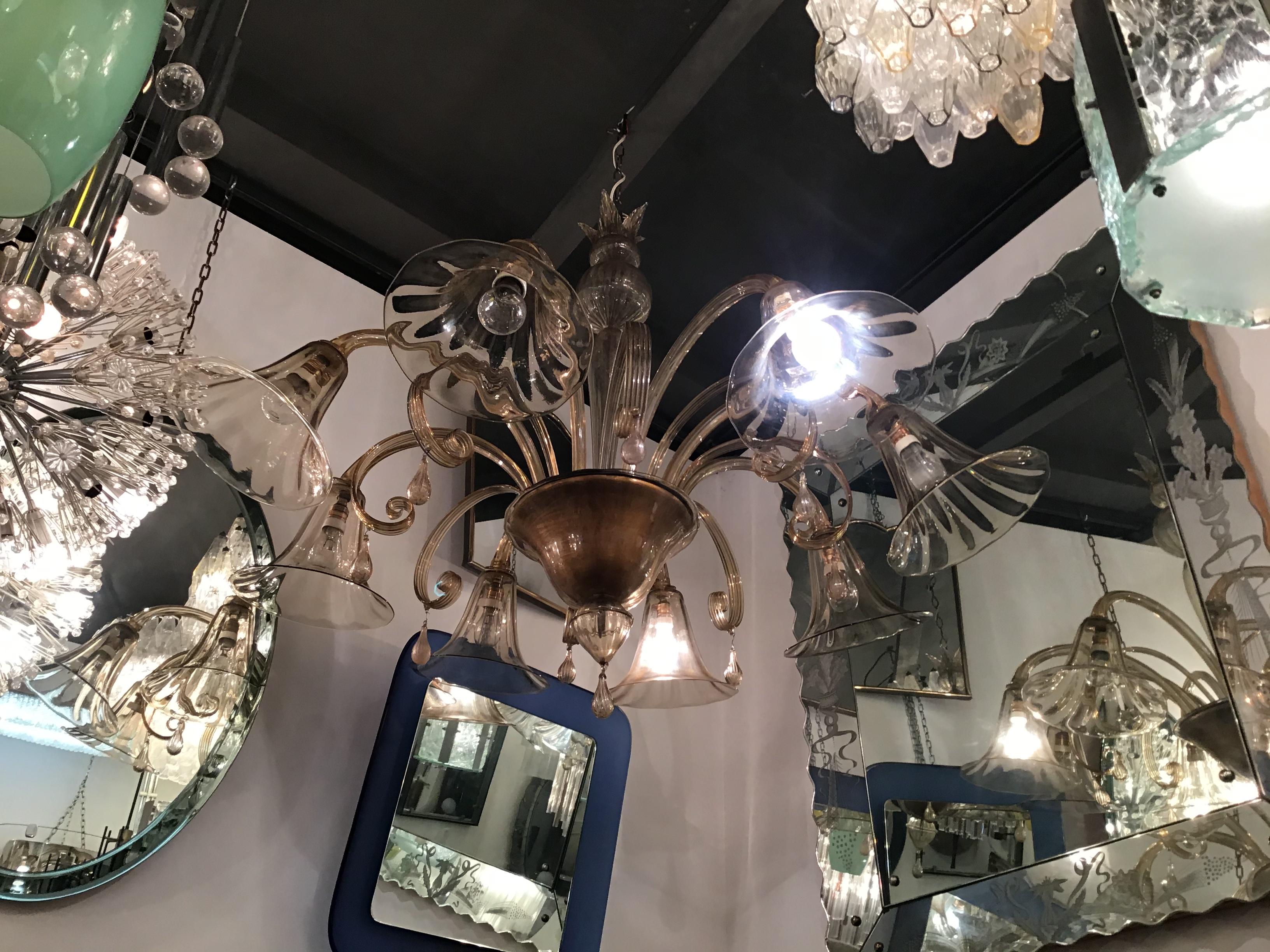 Lampadario Venini Vetro di Murano Ferro Metallo Italia, 1930 in vendita 2