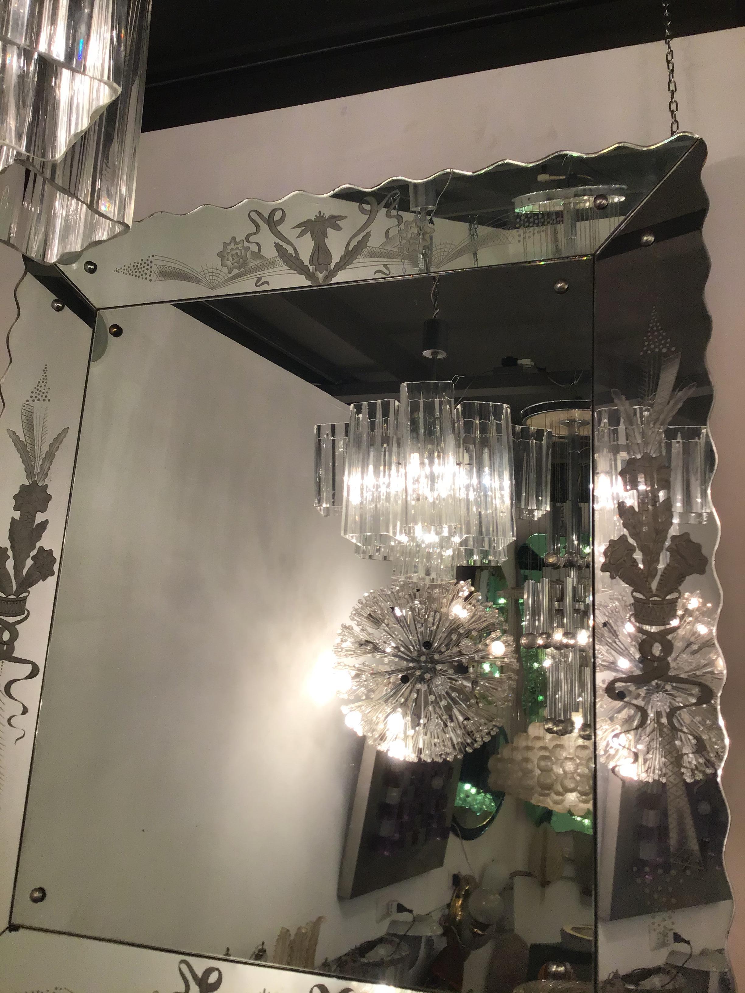 Venini chandelier Murano glass iron metal crome, 1960, Italy.