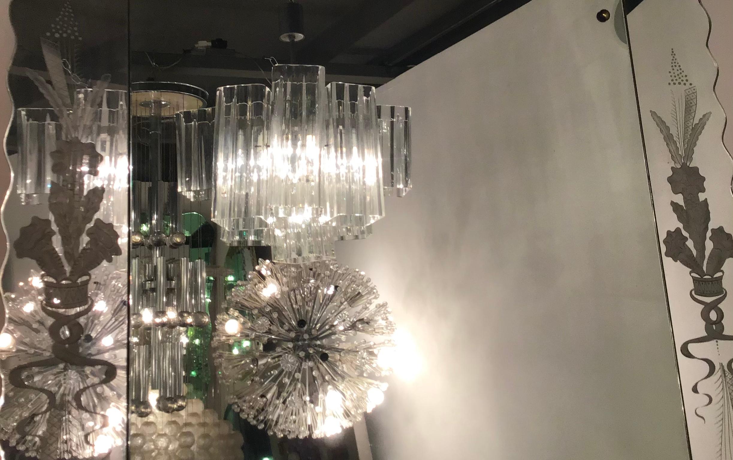 Venini Chandelier Murano Glass Iron Metal Crome, 1960, Italy In Excellent Condition For Sale In Milano, IT