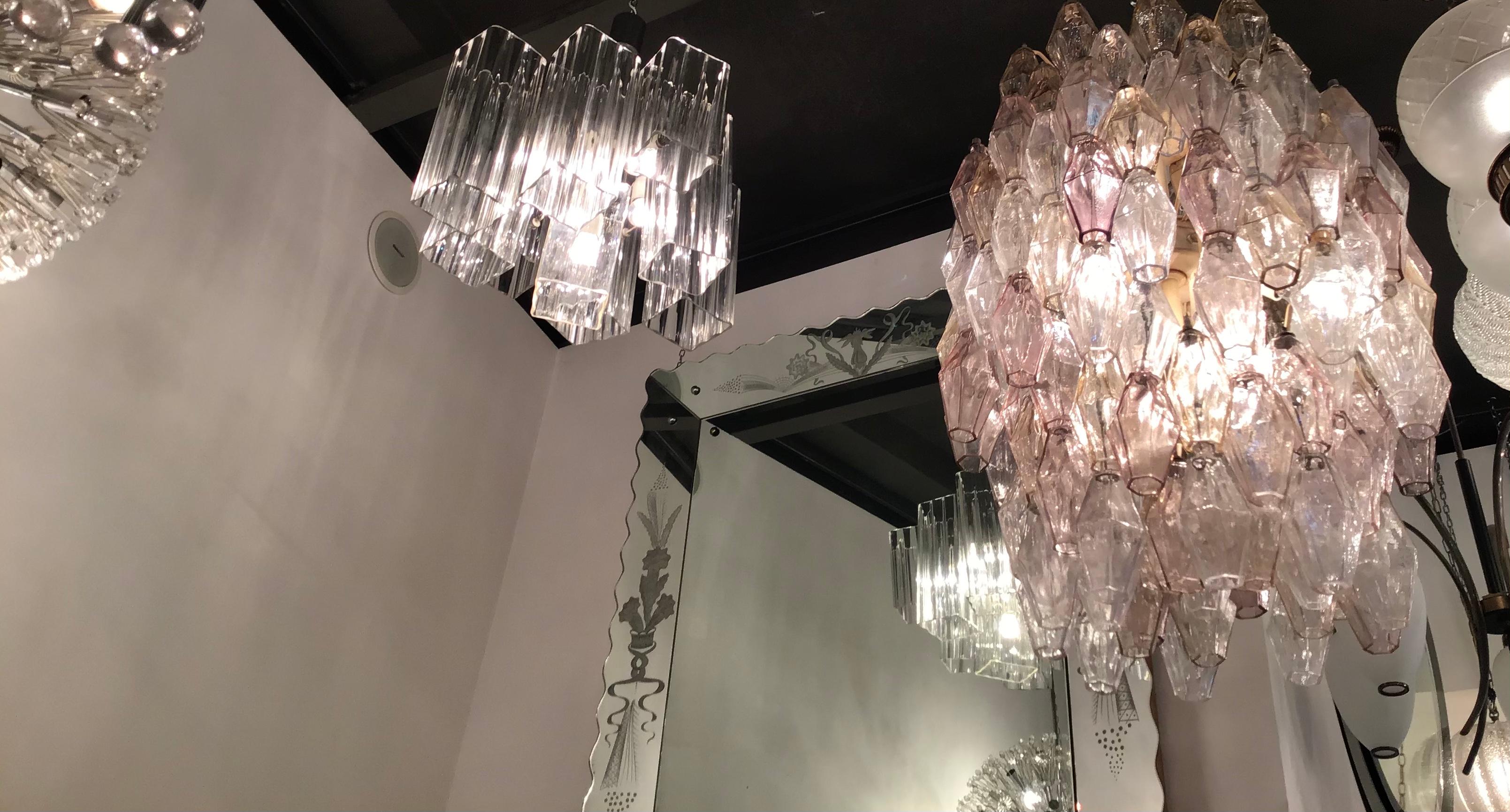 Venini Chandelier Murano Glass Iron Metal Crome, 1960, Italy For Sale 2