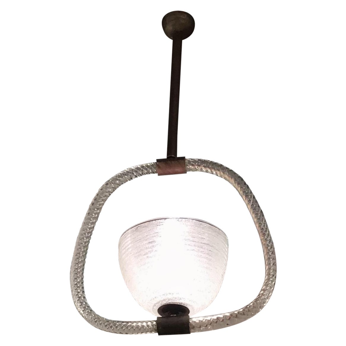 VENINI lustre en verre de Murano métal et laiton, Italie, 1940