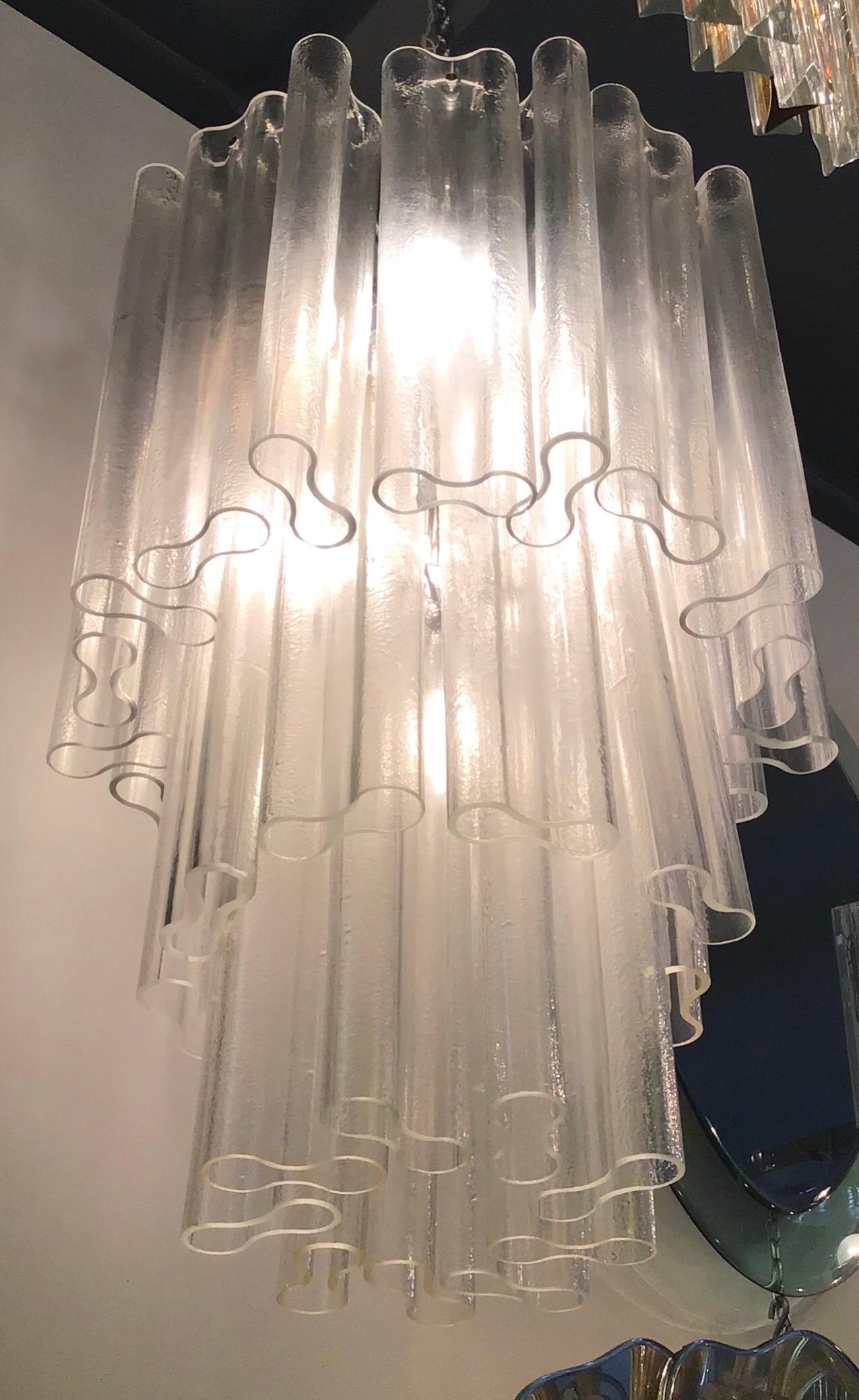 Venini Chandelier Murano Glass Metal Crome, 1950, Italy For Sale 3