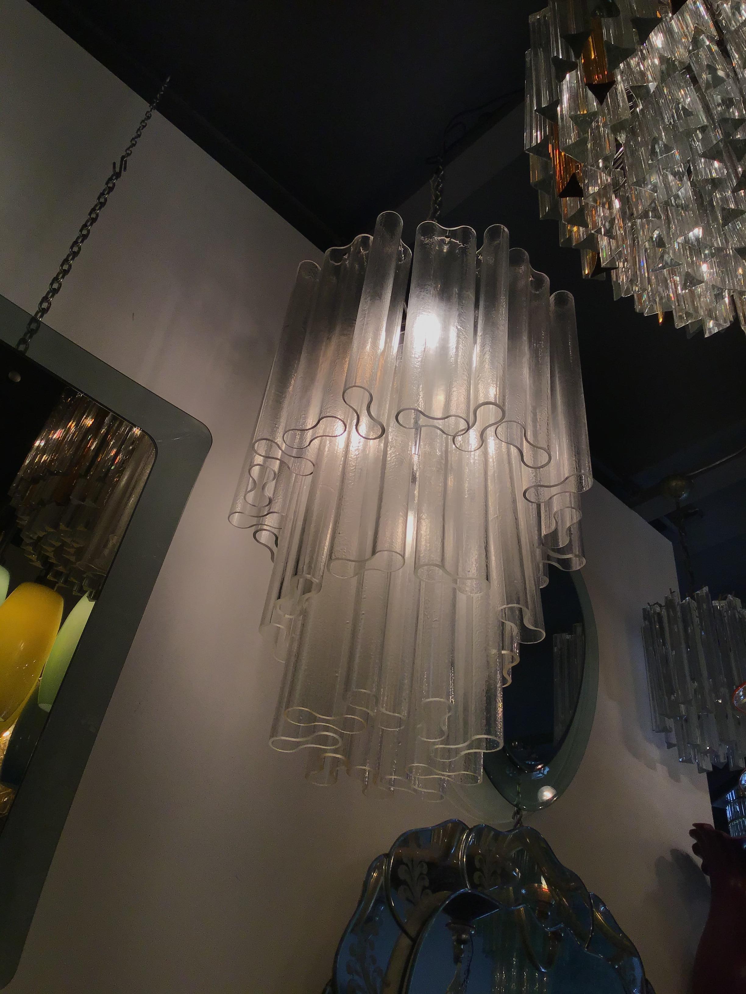 Venini Chandelier Murano Glass Metal Crome, 1950, Italy In Excellent Condition For Sale In Milano, IT