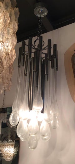 Lampadario Venini - Vetro di Murano - Metallo cromato  1970 - Made in Italy.