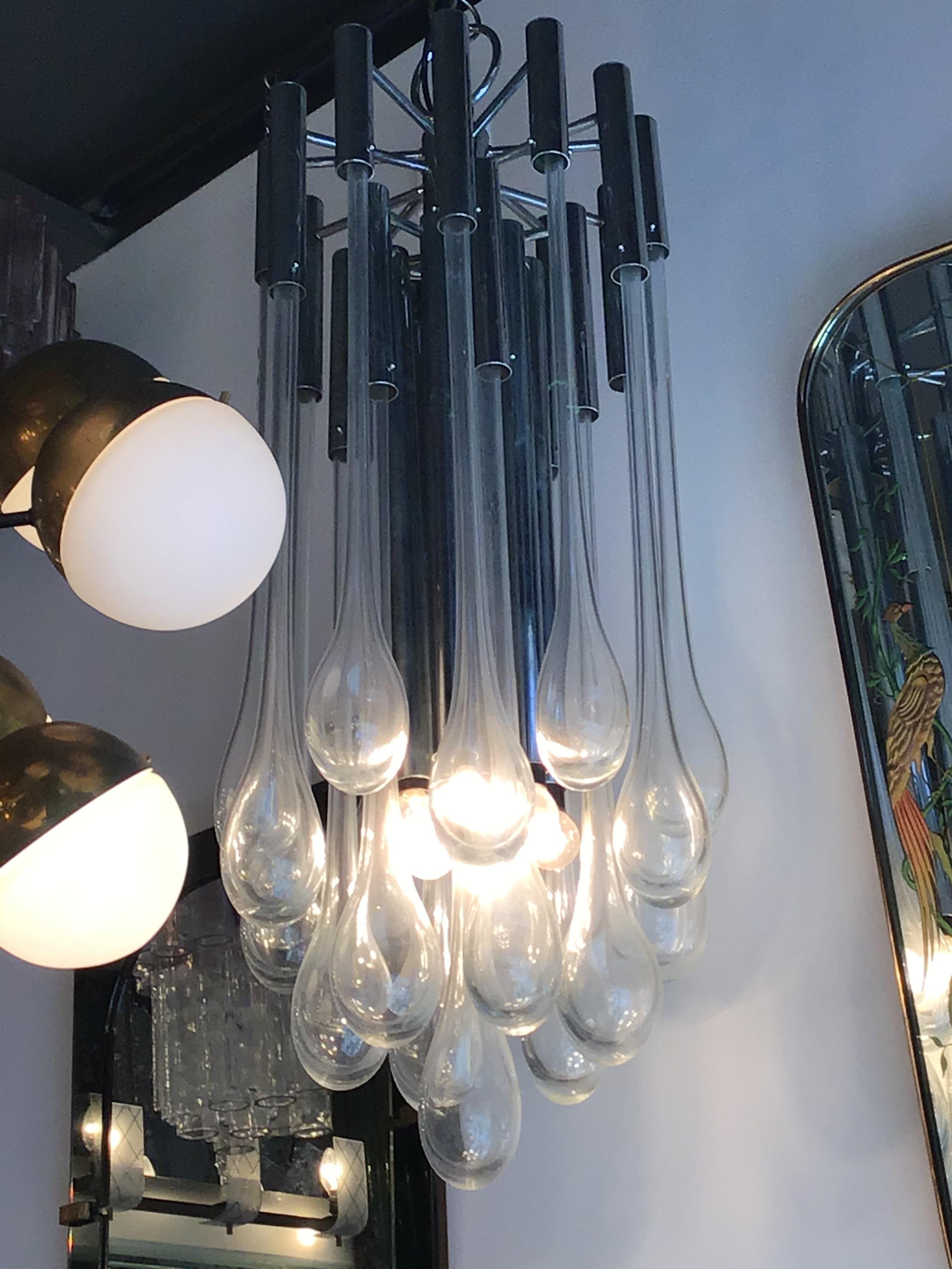Venini Chandelier Murano Glass Metal Chrome, 1960, Italy For Sale 5