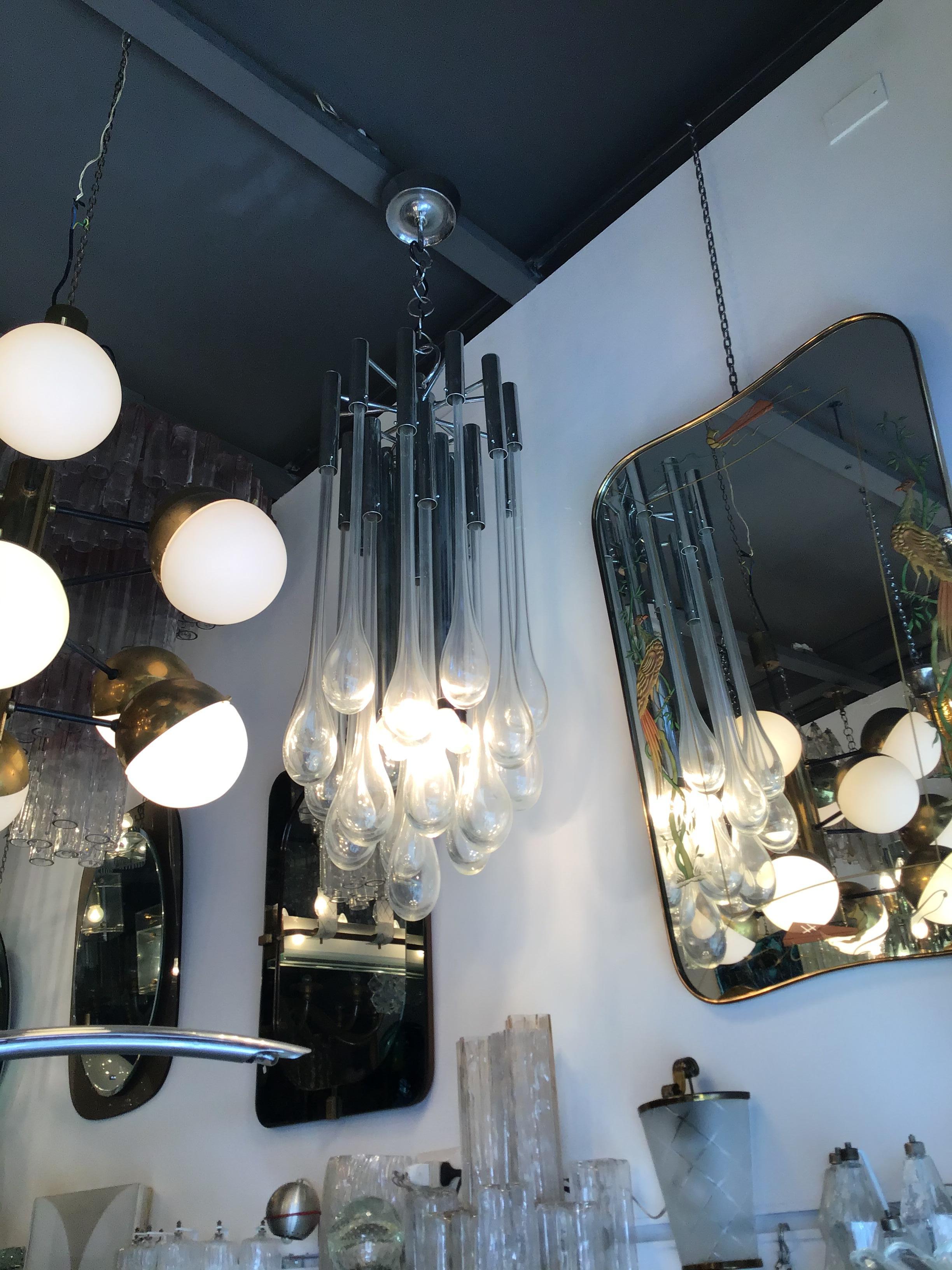 Venini Chandelier Murano Glass Metal Chrome, 1960, Italy For Sale 7