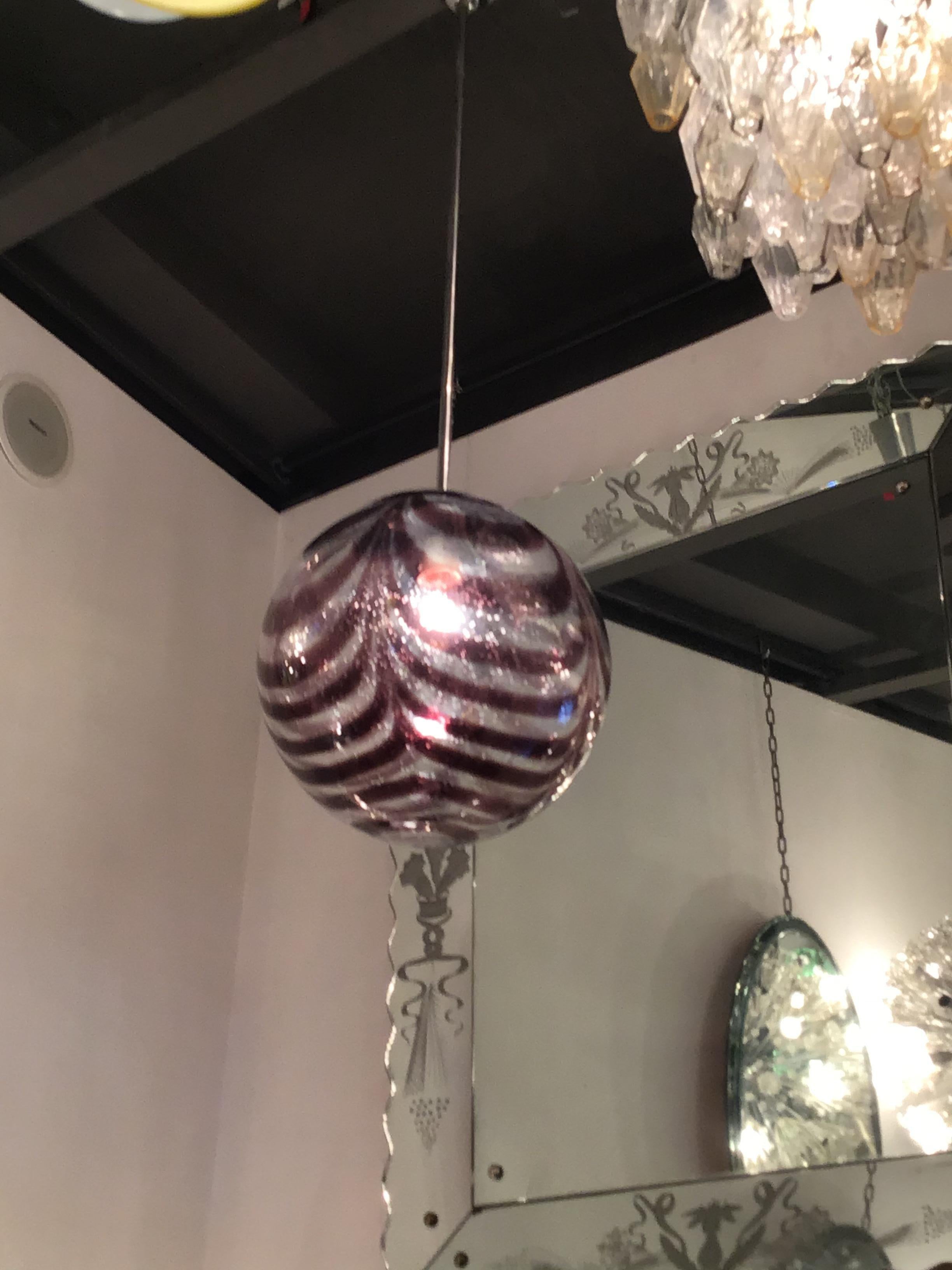 Metà XX secolo Lampadario Venini Vetro di Murano Metallo Cromatico 1960 Italia in vendita