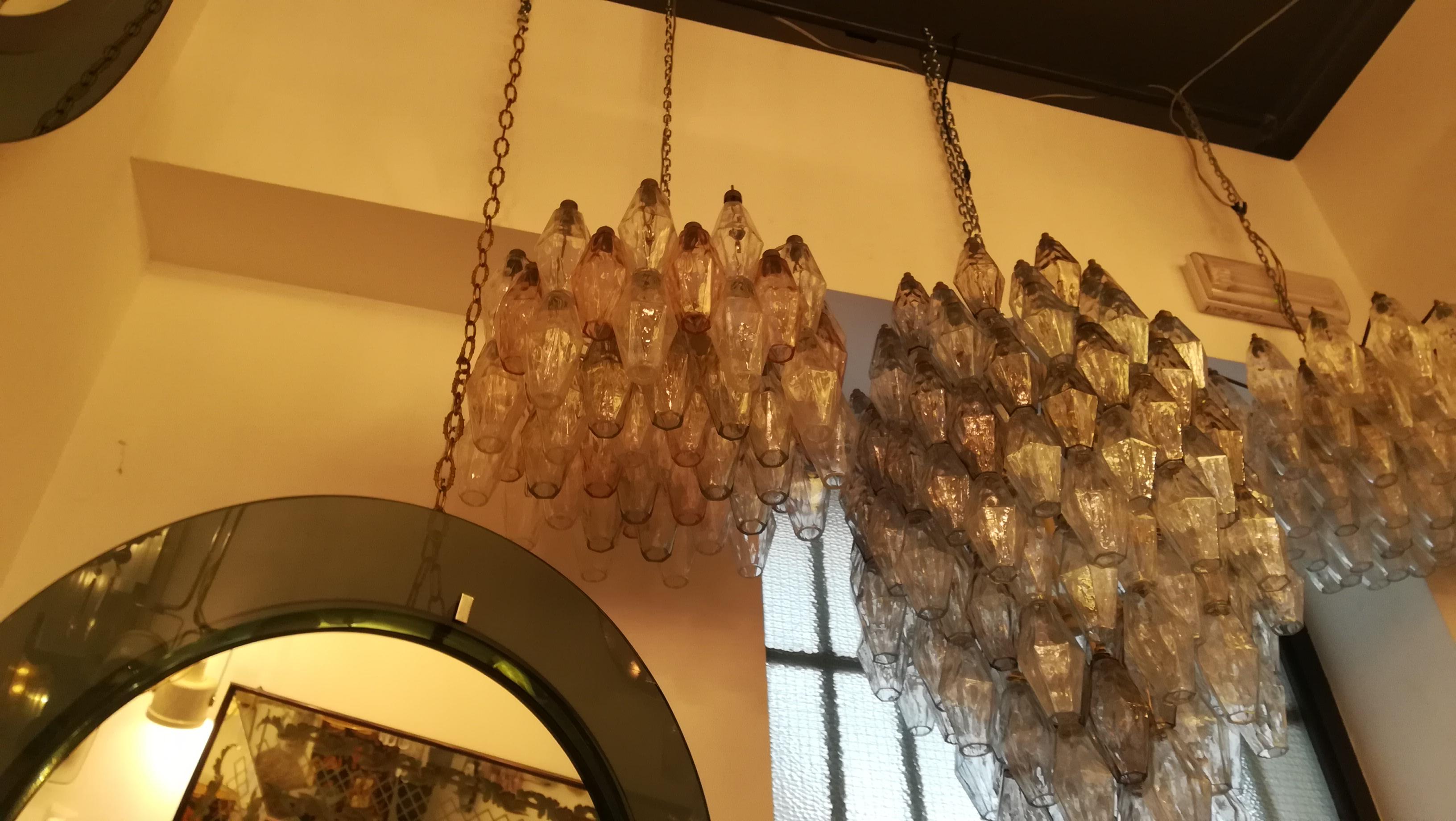 Venini chandelier Poliedri Carlo Scarpa 1950 iron Murano glass, Italy.