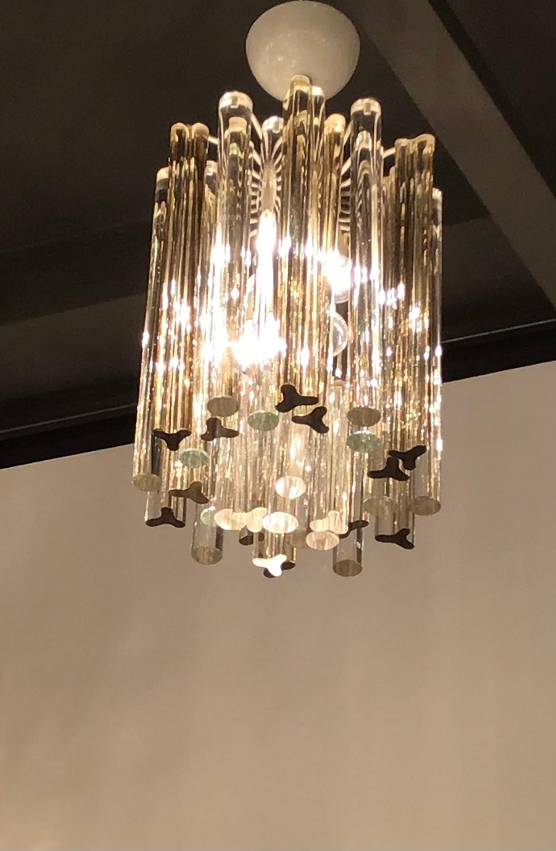 Mid-20th Century Venini Chandelier Rare, Murano Glass 1955 Iron Metal, Italy For Sale