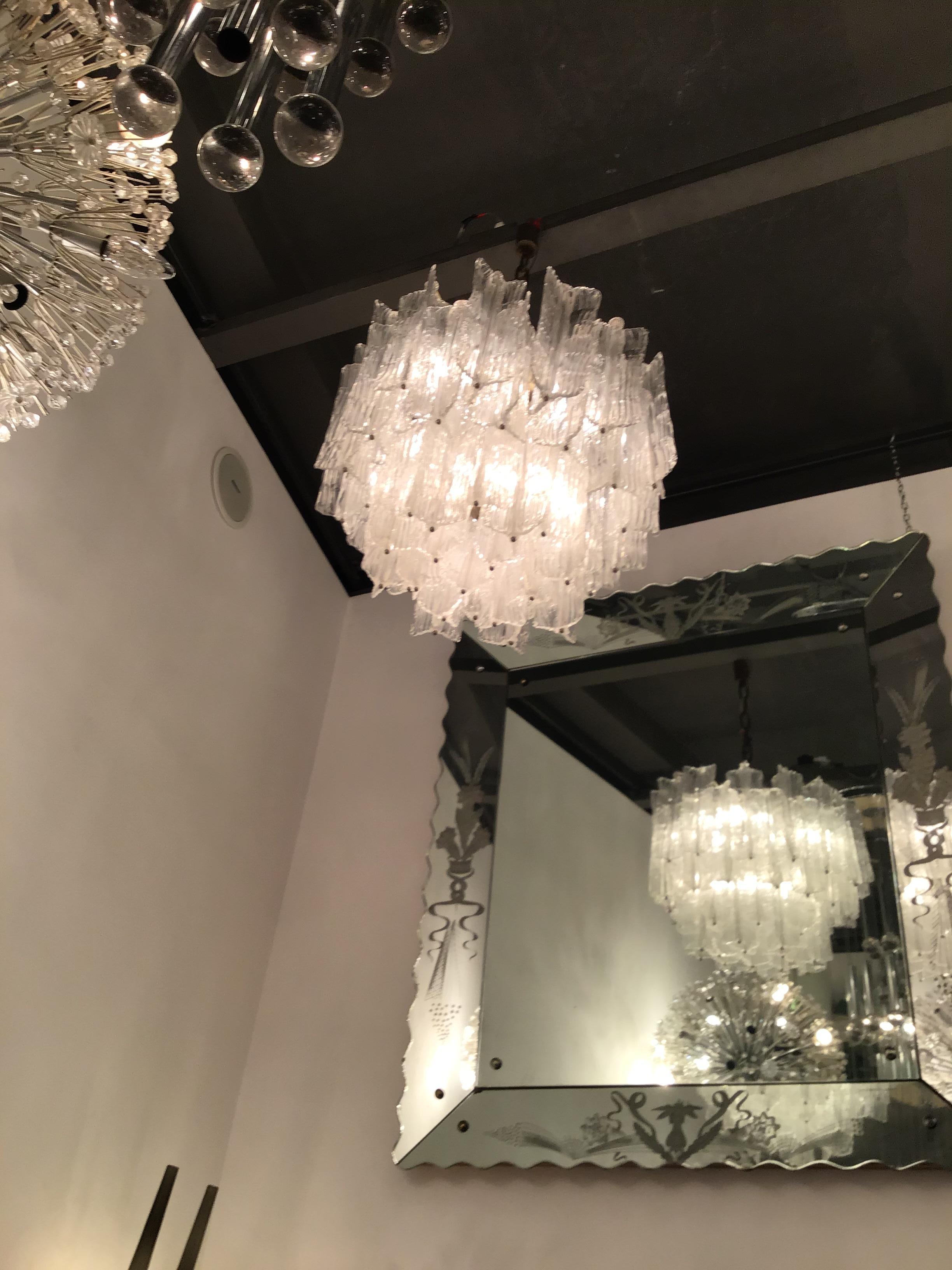 Venini chandelier “Toni Zuccheri “Murano glass metal crome iron 1950 Italy.