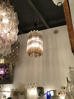 Lampadario Venini "Triedi" Vetro di Murano Metallo Ferro Cromatico, 1960, Italia