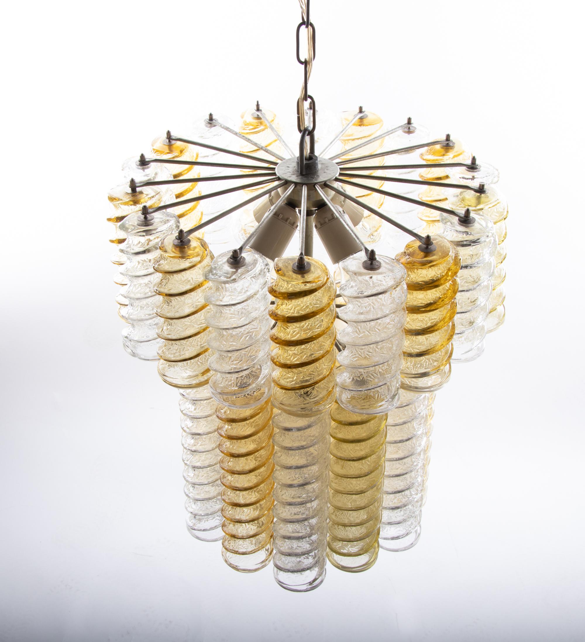 1960 Italy Venini 'Swirl' Chandelier with Twisted Amber & Clear Murano Glass For Sale 3
