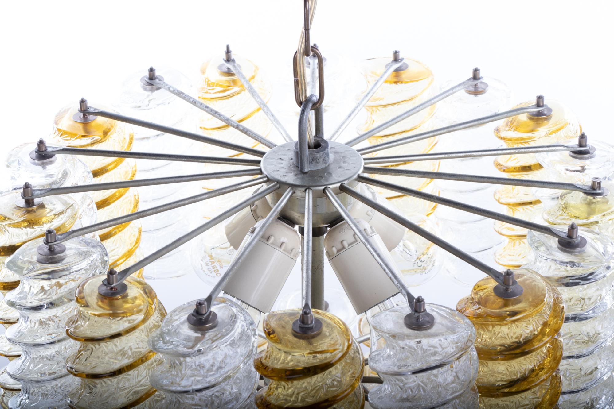 1960 Italy Venini 'Swirl' Chandelier with Twisted Amber & Clear Murano Glass For Sale 5