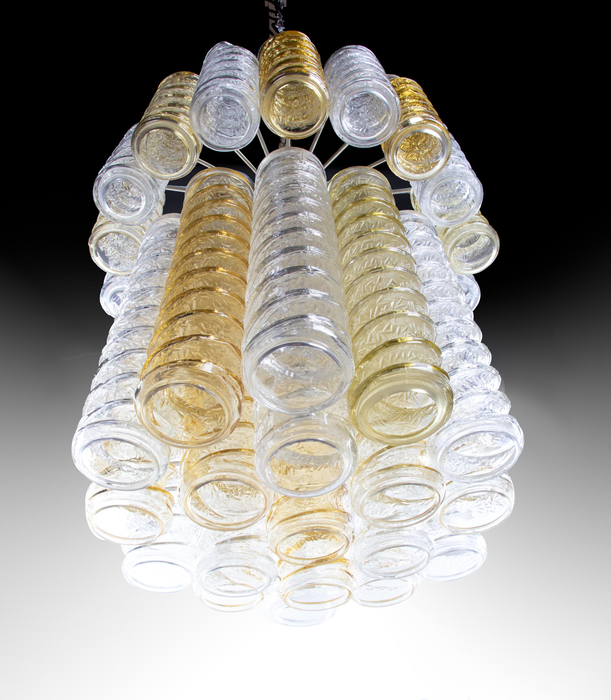 1960 Italy Venini 'Swirl' Chandelier with Twisted Amber & Clear Murano Glass For Sale 8