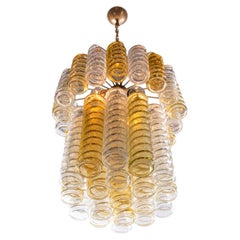 1960 Italy Murano Swirl Chandelier Twisted Amber & Clear Glass by Aureliano Toso
