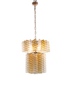 1960 Italy Murano Swirl Chandelier Twisted Amber & Clear Glass by Aureliano Toso