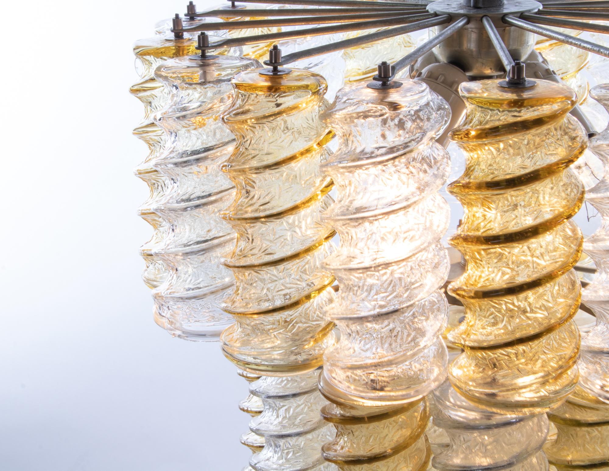 Italian 1960 Italy Venini 'Swirl' Chandelier with Twisted Amber & Clear Murano Glass For Sale