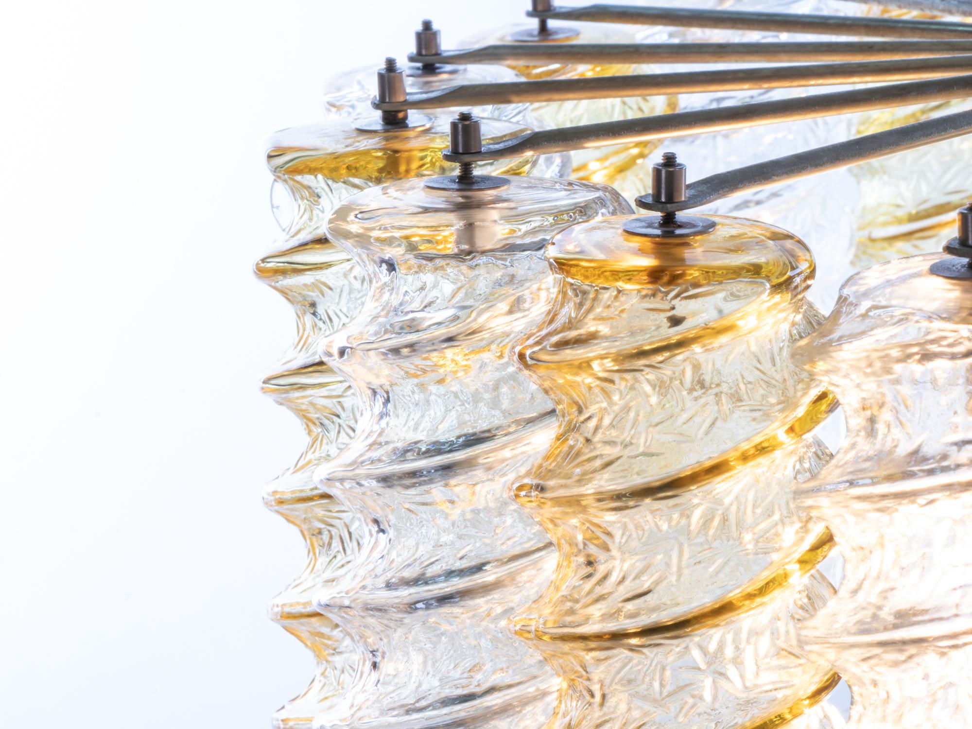 Hand-Crafted 1960 Italy Venini 'Swirl' Chandelier with Twisted Amber & Clear Murano Glass For Sale