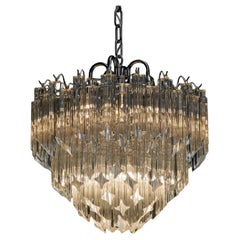 Venini Chrome Tiered Chandelier With 91 Clear Triedri Murano Crystals Italy 1980