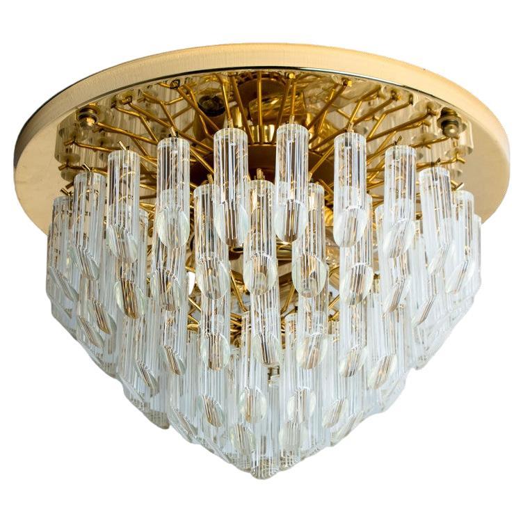 Venini Clear Gold Glass Messing Flush Mount, 1970