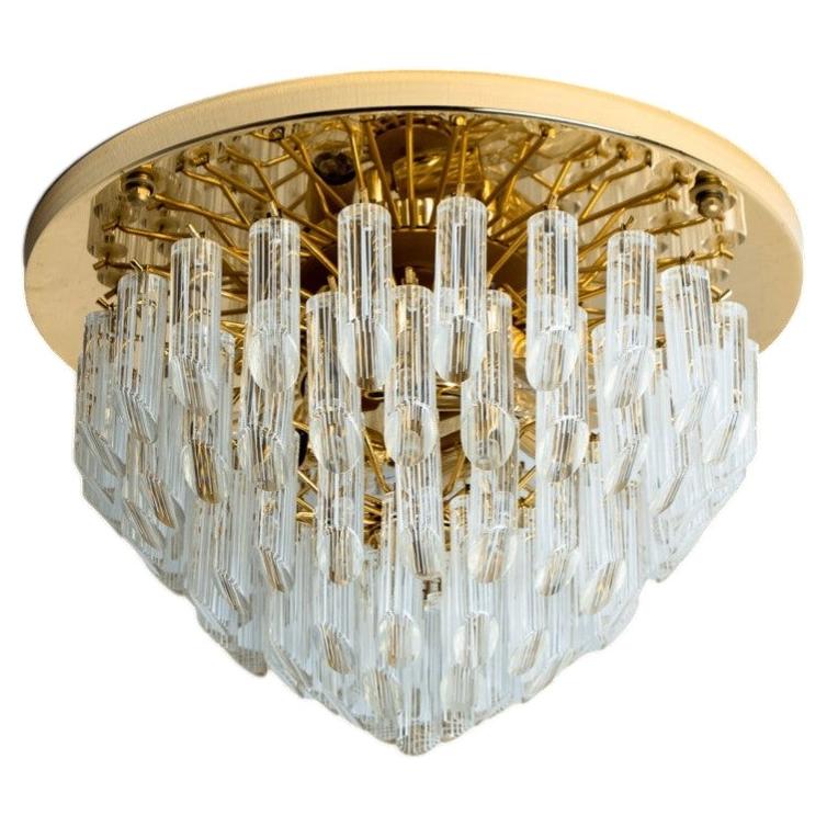 Venini Clear Gold Glass Messing Flush Mount, 1970