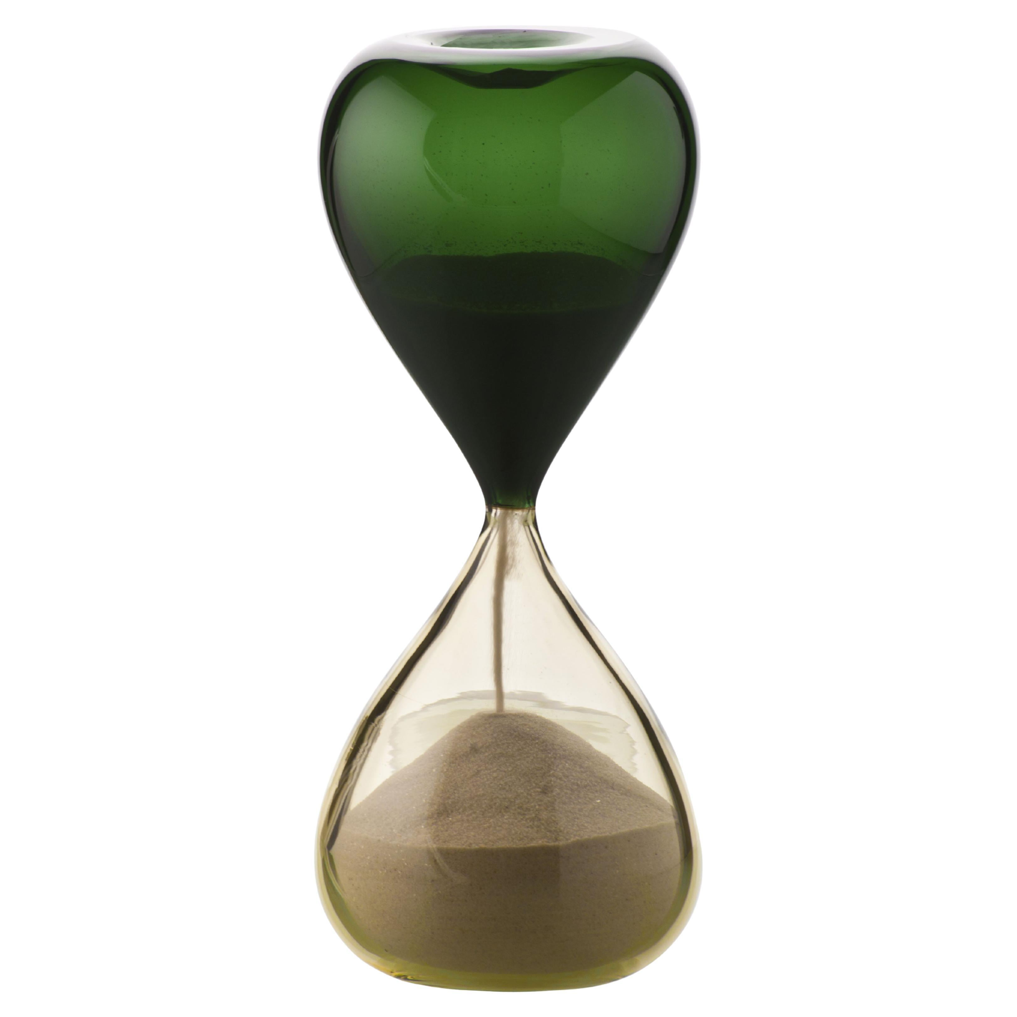 Venini Clessidra Hourglass in Apple Green Straw Yellow Murano Glass For Sale