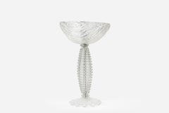 Lampada da tavolo in vetro di Murano iridescente, bianca e trasparente, modello Venini, CIRCA 1940