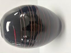 Venini & Co Murano Black Glass Vase with Red Thread