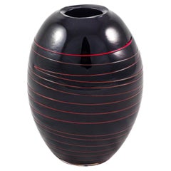 Venini & Co Murano Black Glass Vase with Red Thread
