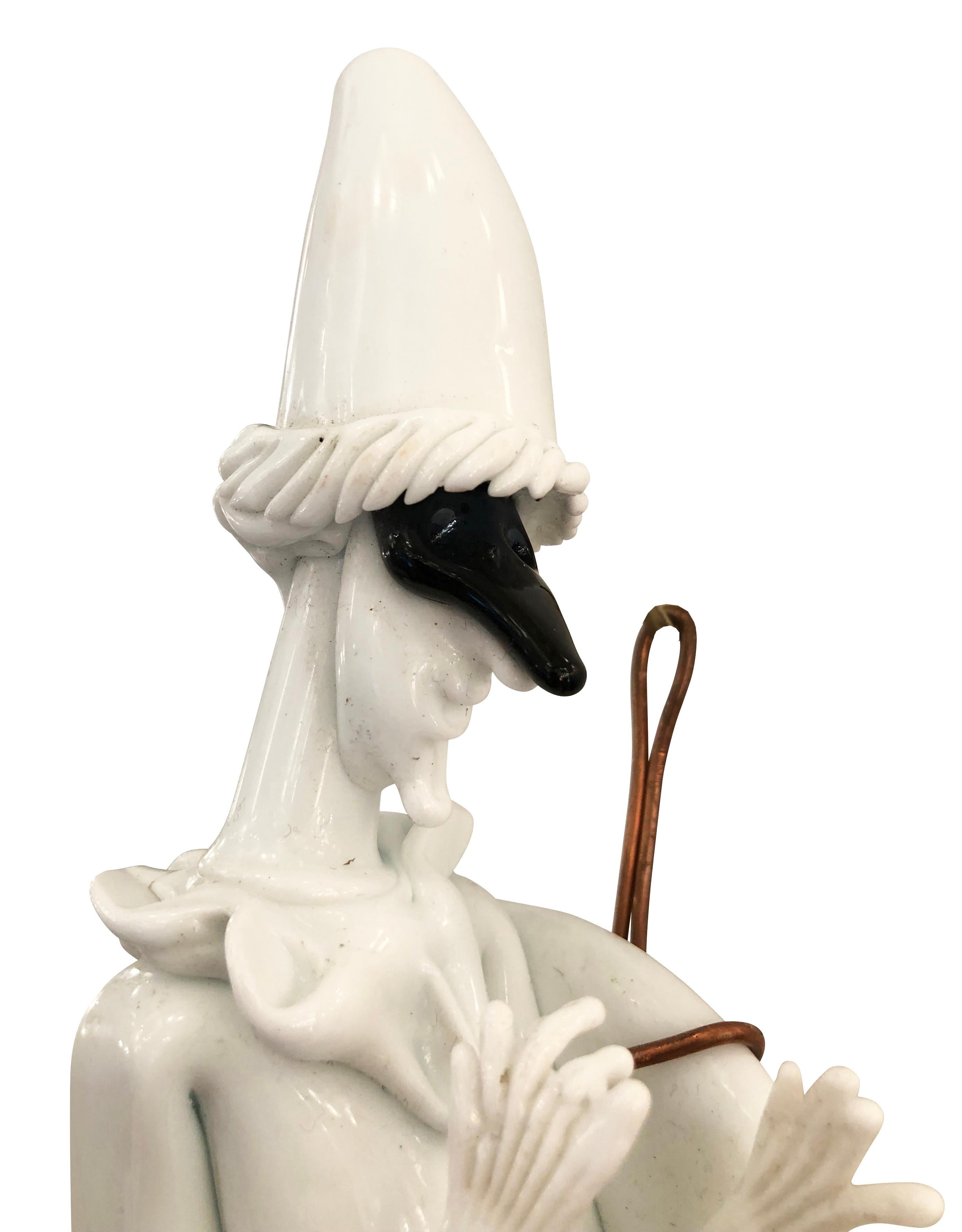 “Commedia Dell’Arte “ Murano glass figurine designed by Fulvio Bianconi for Venini in the 1960s. Originally meant to lay flat, comes with a custom wall bracket. Original Venini label on the back.

Condition: Good vintage condition, minor wear