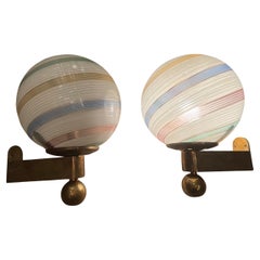 VENINI - Pair of Appliques with half filigree - MURANO 1950.