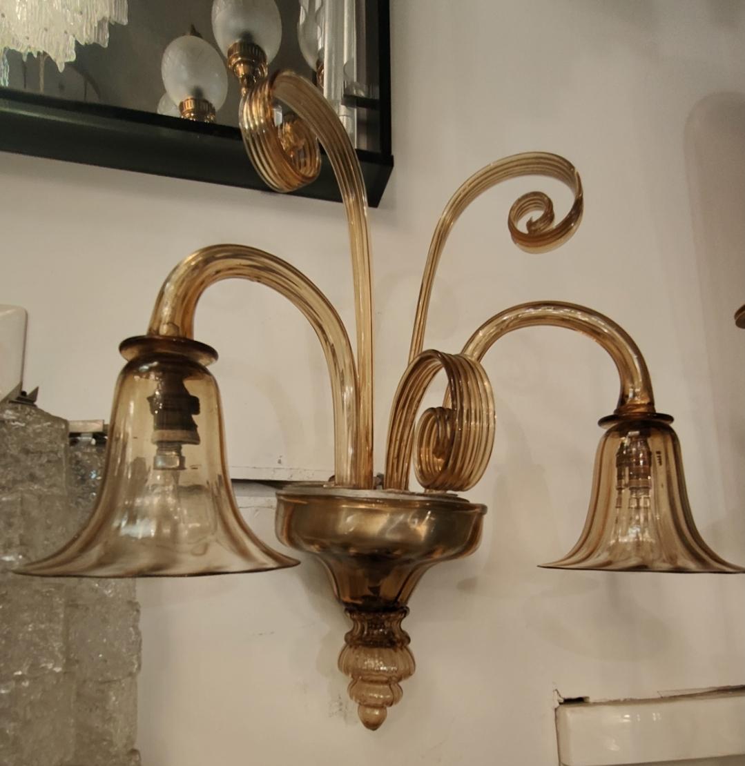 VENINI - Coppia di apliques a 2 luci in vetro di murano - ITALIA 1930. Art Decó en venta