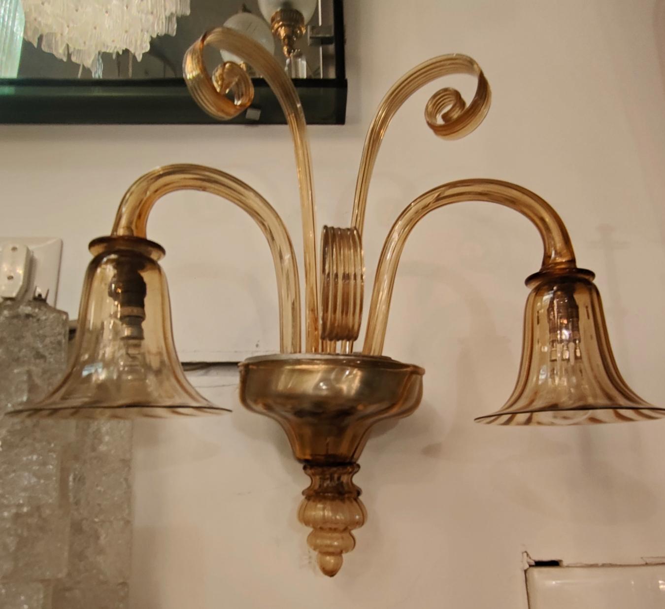 VENINI - Coppia di apliques a 2 luci in vetro di murano - ITALIA 1930. Italiano en venta