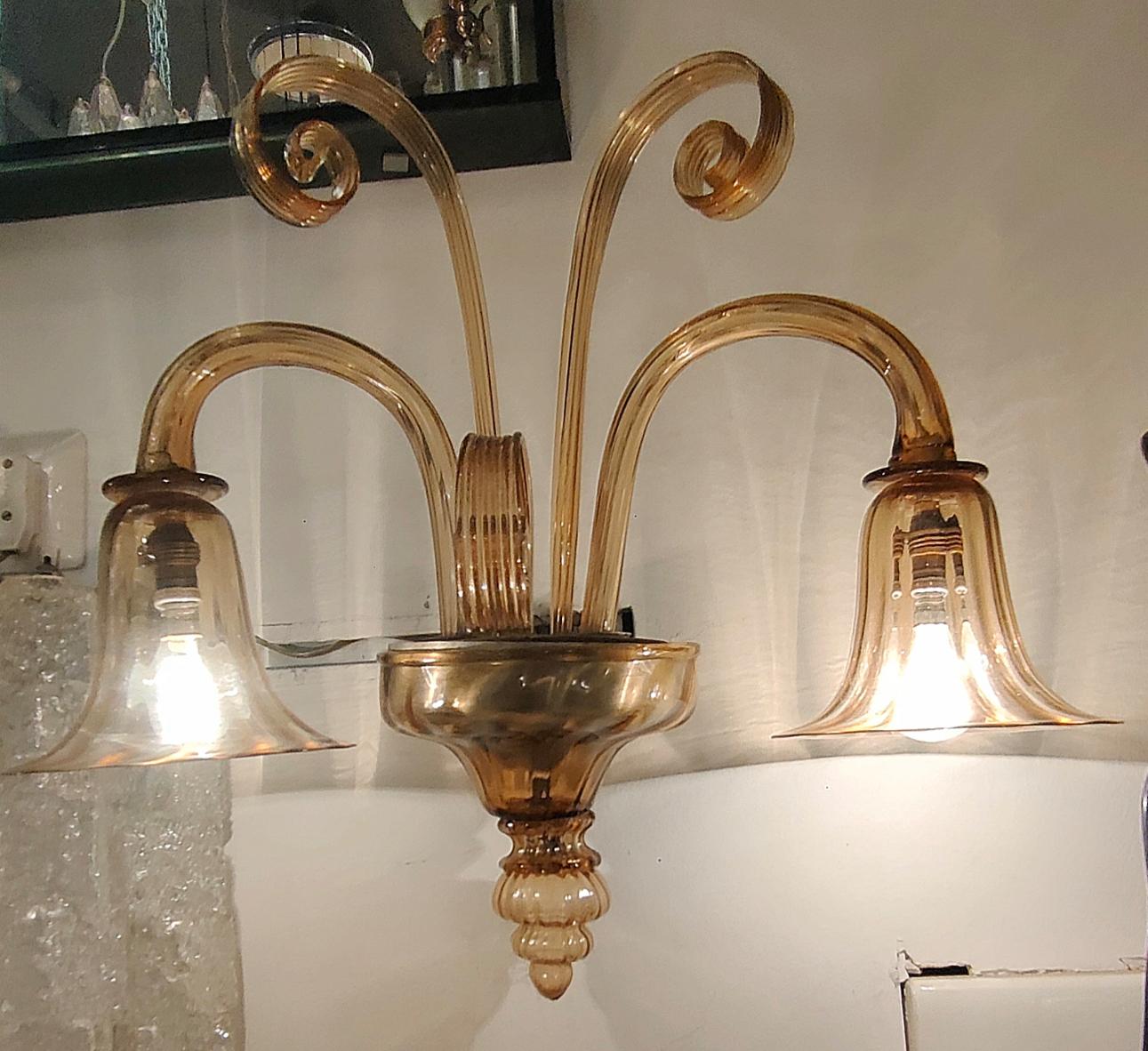 VENINI - Coppia di apliques a 2 luci in vetro di murano - ITALIA 1930. mediados del siglo XX en venta
