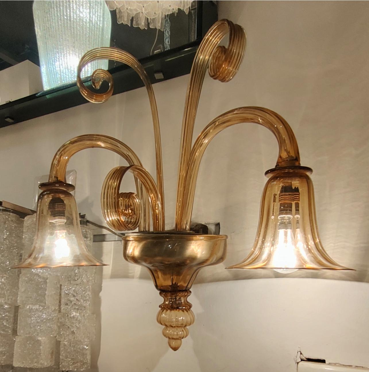 VENINI - Coppia di apliques a 2 luci in vetro di murano - ITALIA 1930. Cristal de Murano en venta