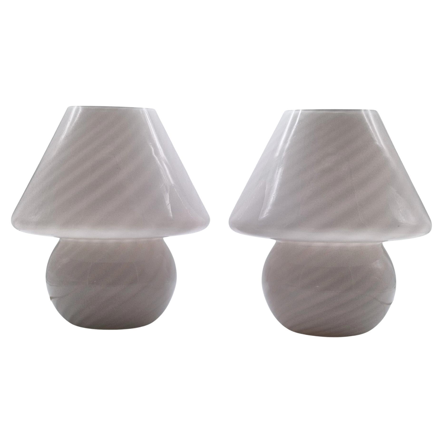 Venini Coppia di Lampade da Tavolo a Fungo in Vetro di Murano, Italia 1970s