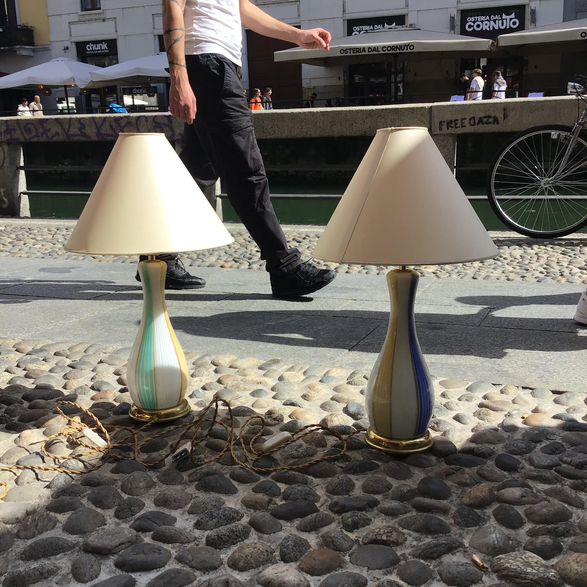 VENINI Paar Tischlampen aus Muranoglas Goldeinschlüsse Messing im Angebot 5