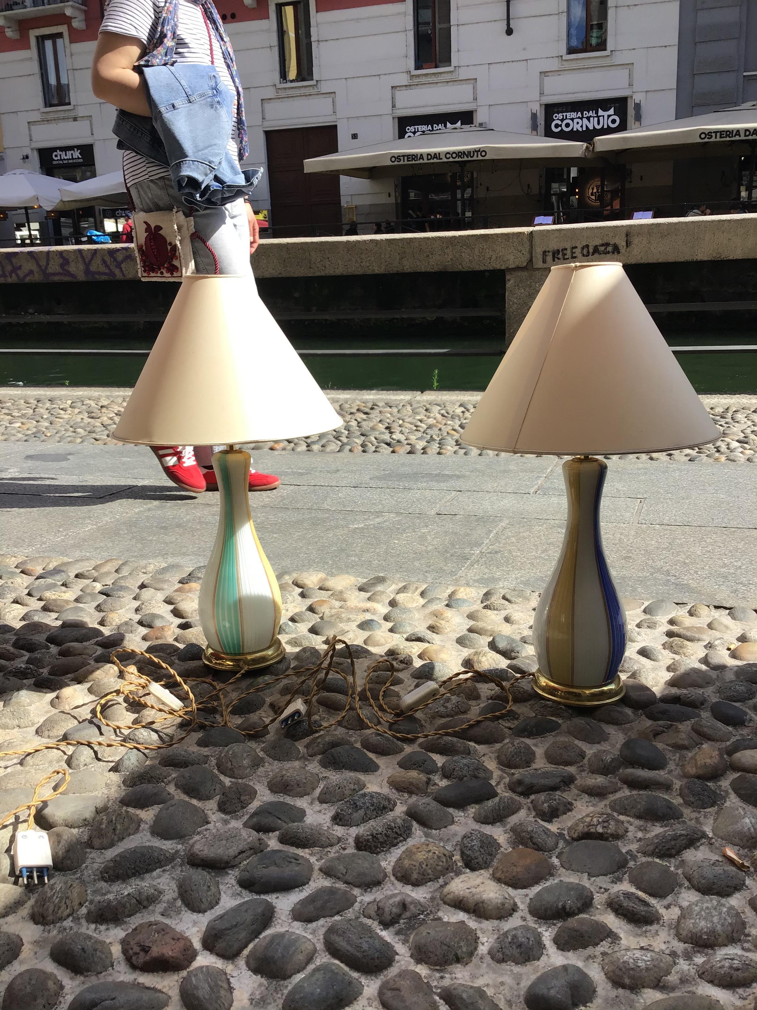 VENINI Paar Tischlampen aus Muranoglas Goldeinschlüsse Messing im Angebot 6