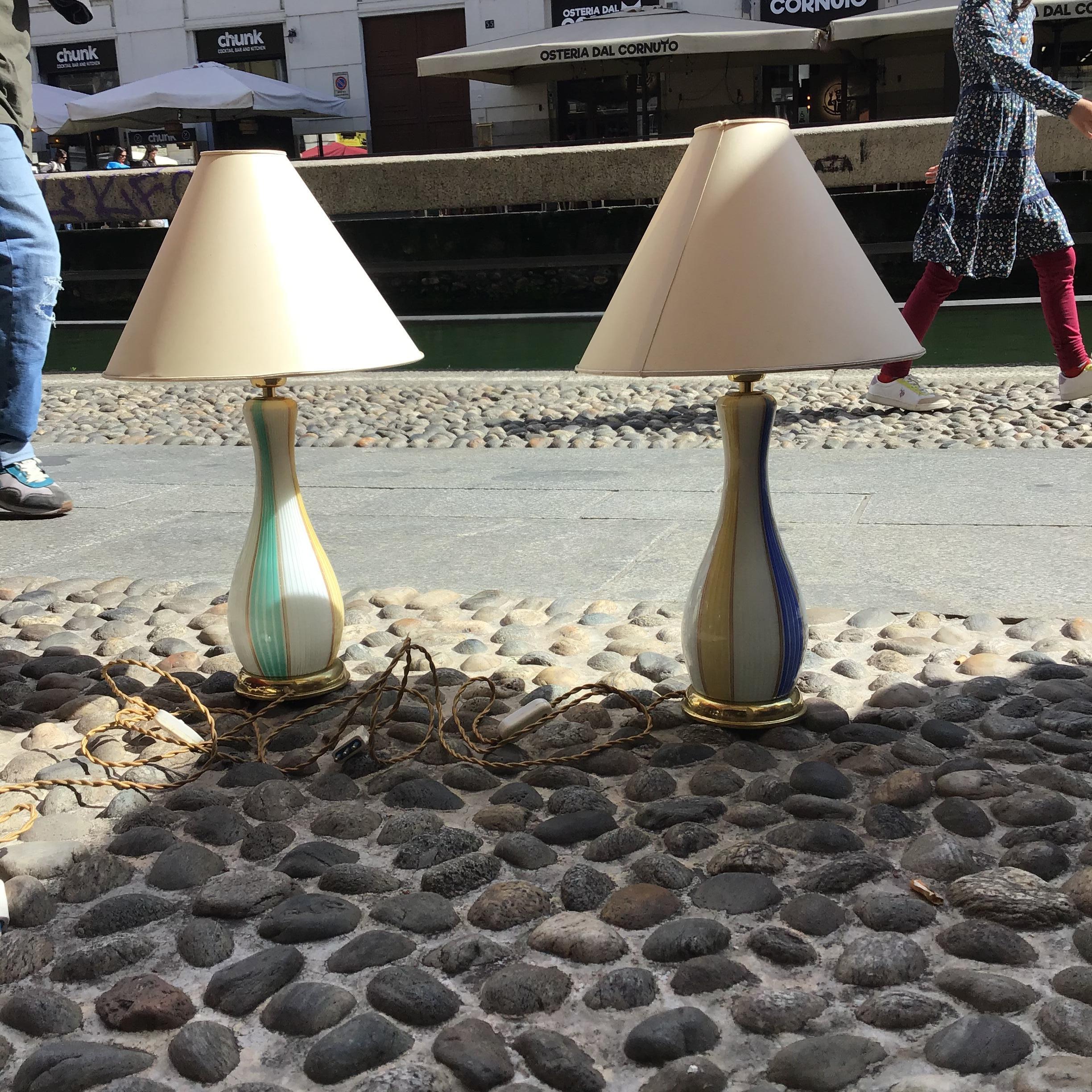 VENINI Paar Tischlampen aus Muranoglas Goldeinschlüsse Messing im Angebot 7