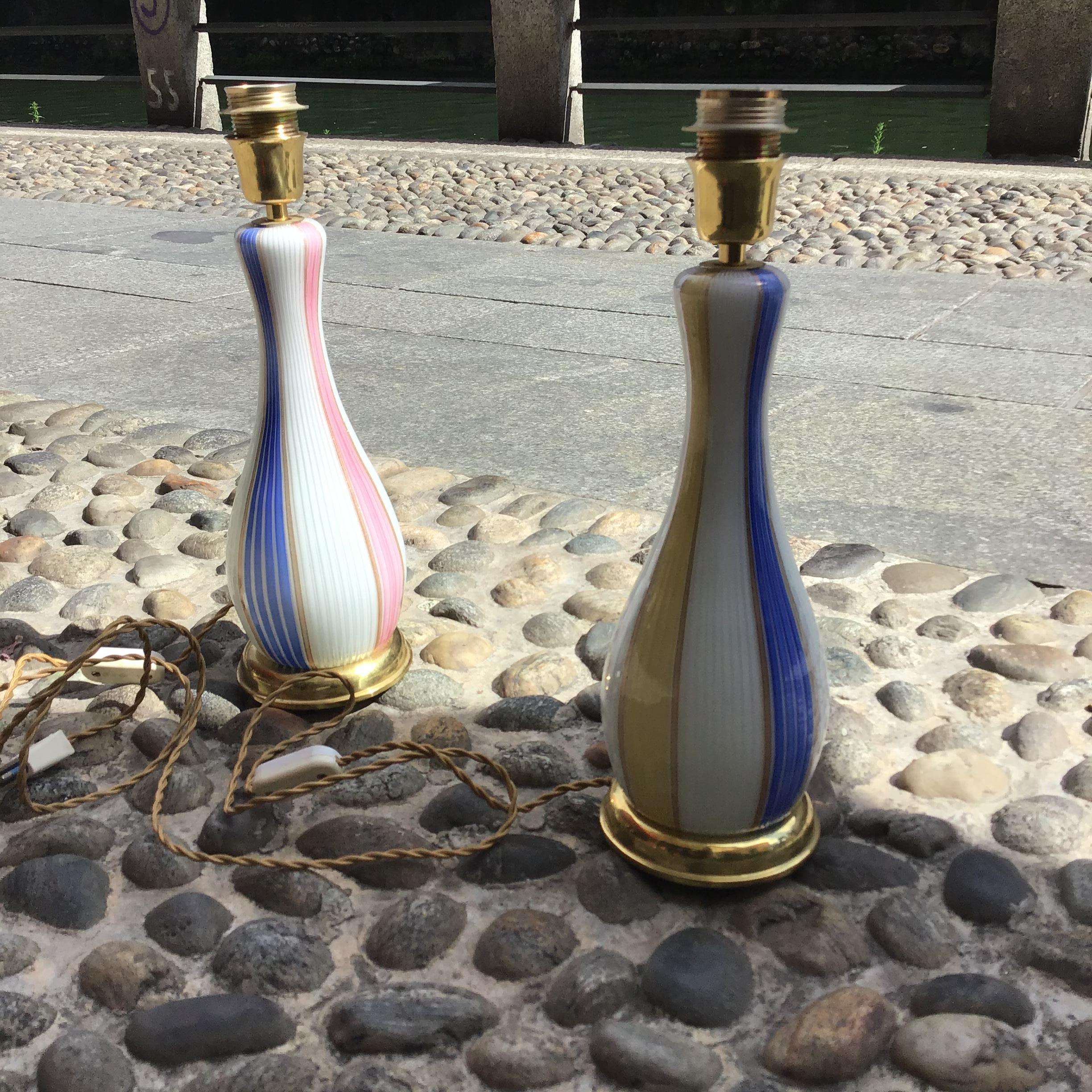 VENINI Paar Tischlampen aus Muranoglas Goldeinschlüsse Messing im Angebot 12