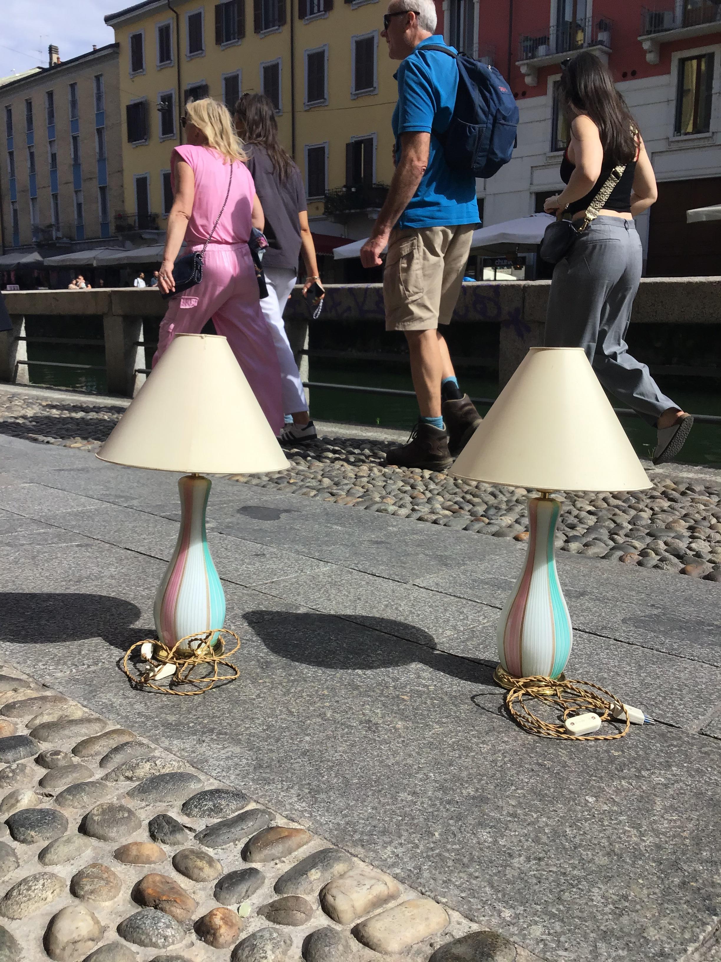 VENINI Paar Tischlampen aus Muranoglas Goldeinschlüsse Messing (Sonstiges) im Angebot