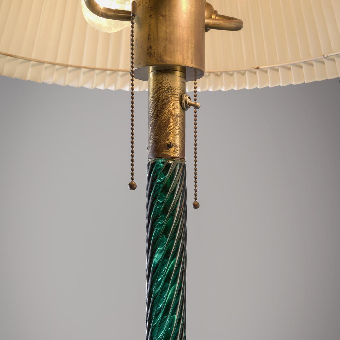 Mid-Century Modern Venini Costelature Floor Lamp in Green Murano Glass