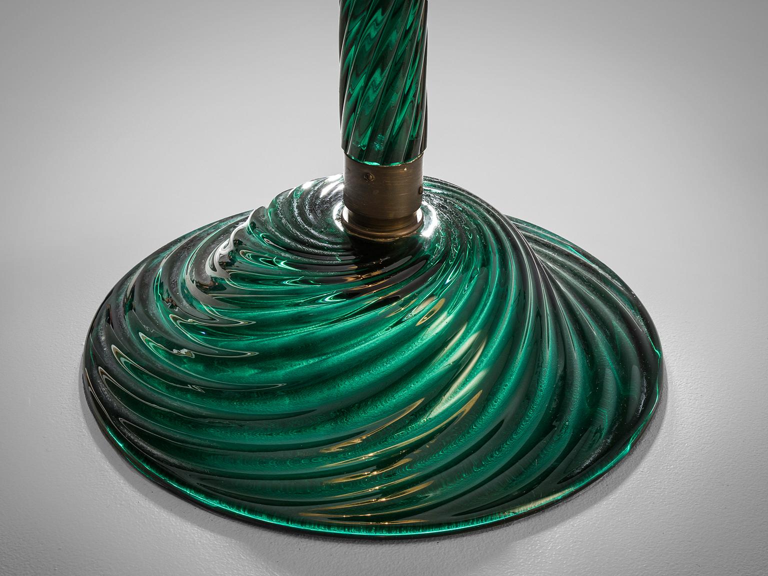 Venini Costelature Floor Lamp in Green Murano Glass In Good Condition In Waalwijk, NL