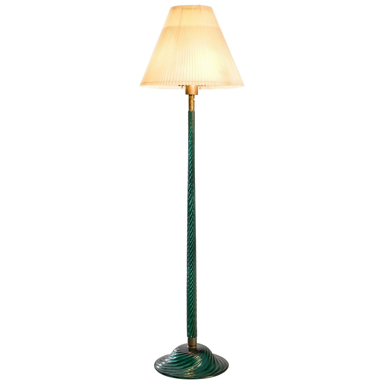 Venini Costelature Floor Lamp in Green Murano Glass