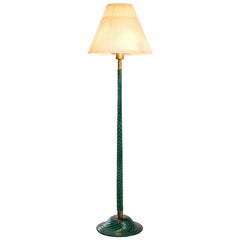 Venini Costelature Floor Lamp in Green Murano Glass